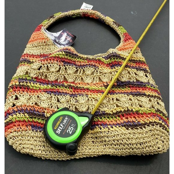 Rampage Raffia Straw Purse Multicolor Hobo Bag Tote Handbag - Picture 7 of 7